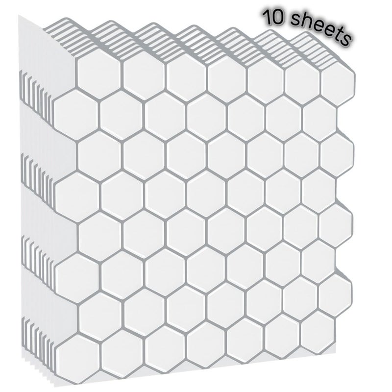 Decopus 3D Peel and Stick Tile (Hexagon White Glossy 10Pack, Thin & Flex Smart Tile for Kitchen, Bathroom, Car Camper - DIY Remodelling, Wall Decorations, No Grout Backsplash, Faux Marble, Skinny - Image 2